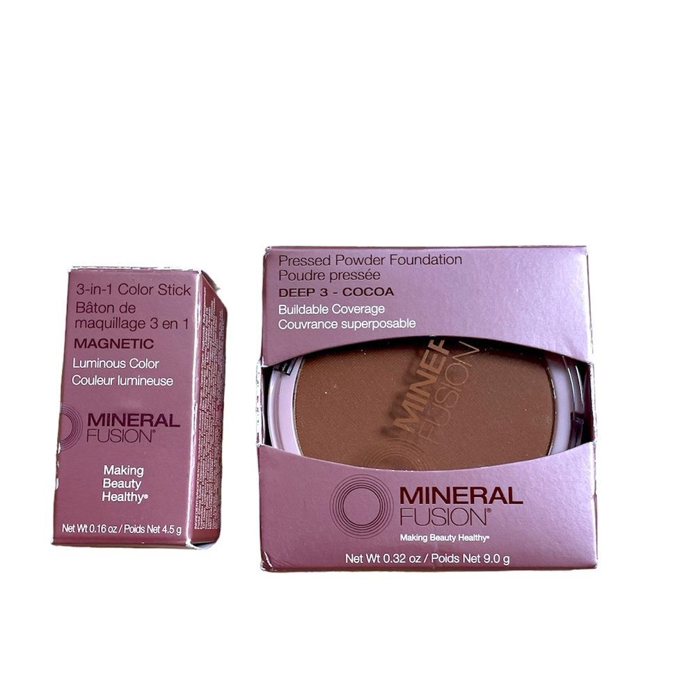 Mineral Pressed Powder Deep 3- Cocoa Silky Coverage & 3 in1 Magnetic Color Stick